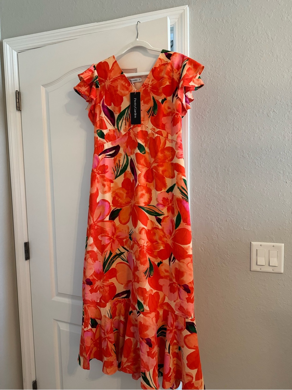 Windsor Coral Floral V-Neck Midi Dress